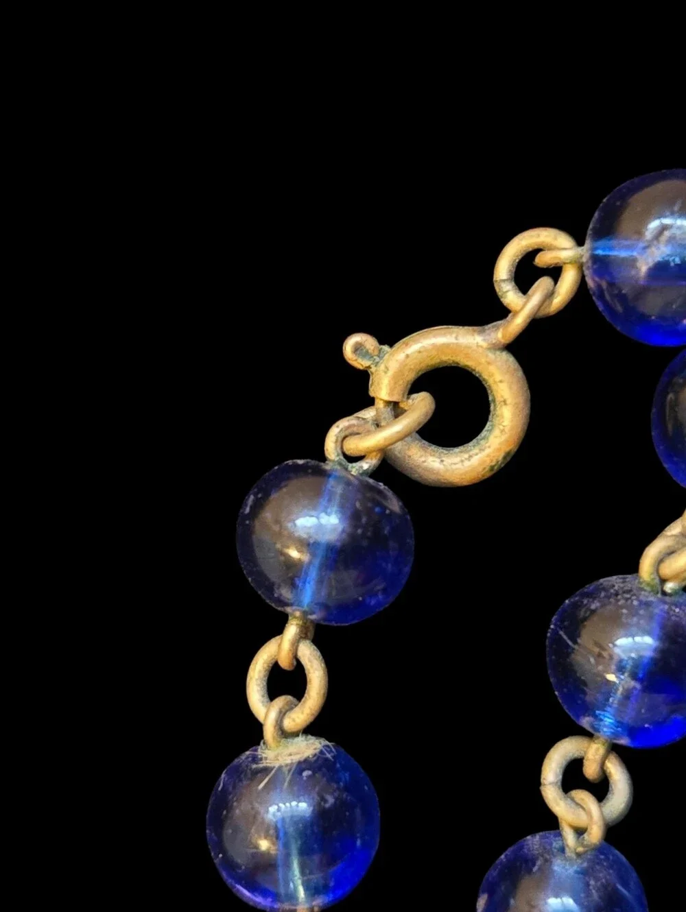 Egyptian Revival DECO Vtg NEIGER BROS Czech Blue GLASS Scarab PENDANT NECKLACE